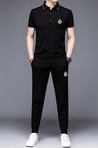HP503夏季新款男士休闲运动套装刺绣男装百搭二件套图片