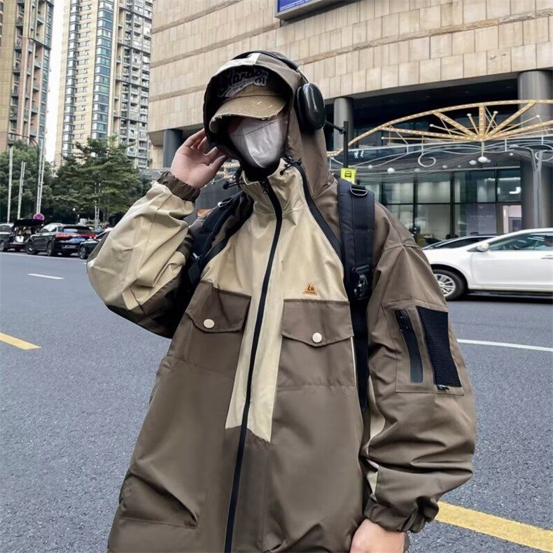 美式高街拼色小牛津防水外套男韩版潮流2025冬季ins夹克CC016-P75图片