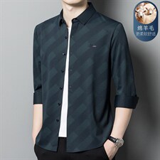 长袖衬衫男秋季2023新款绵羊毛中年男士商务休闲宽松免烫寸衣，男装衬衫，电商B212（原钱塘6029）