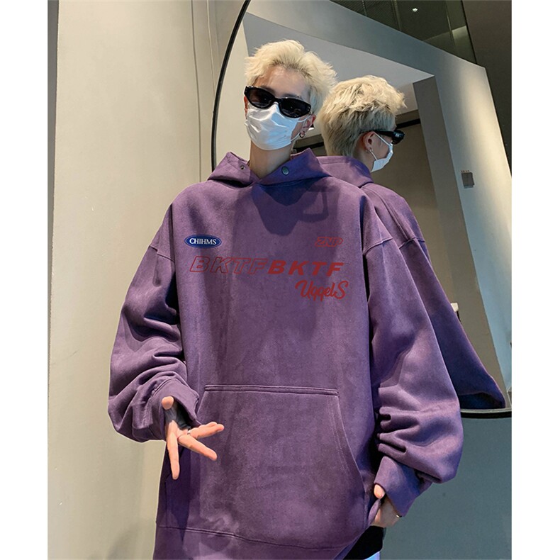 抖音得物供货提供视频秋冬重磅美式麂皮绒连帽卫衣JLM05,男装卫衣,电商A486
