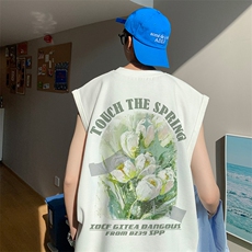 美式油画郁金香印花无袖T恤夏季背心/马甲/坎肩B239-1265-P23，男装背心/马甲，星座514-2(原B239)