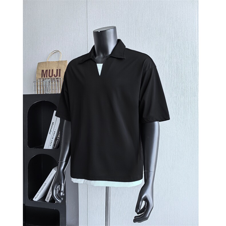 高街复古宽松休闲半袖T恤美式撞色短袖POLO衫夏季25XT77253特批25，男装T恤，电商A042