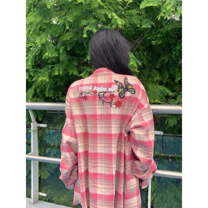 粉红色格子控衬衫男生美式复古痞帅高级感格纹衬衣长袖C268,男装衬衫,星座1116A（原606A-3）
