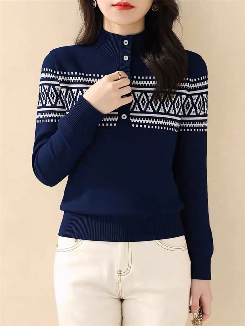 2025年秋季通勤套头时尚百搭通勤简约休闲半开扣，女装针织衫/毛衣，晨旭羊绒