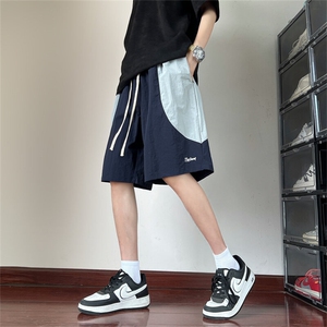 夏装撞色拼接刺绣休闲短裤男夏季宽松五分裤沙滩裤K1016P30