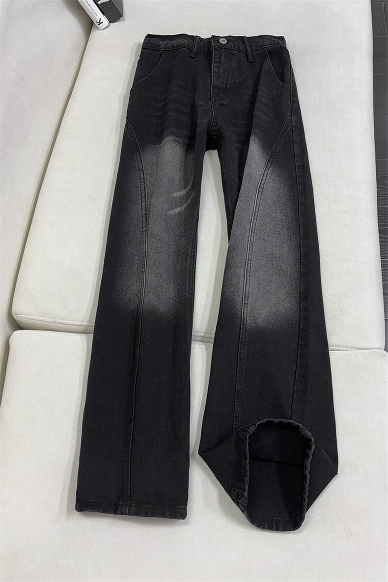 B221美式ins高街修身斜切微喇牛仔裤LK25574-特P40控68,男装牛仔裤,电商B221