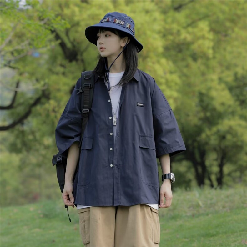 夏季新款衬衫潮流慵懒方领工装衬衫QK638P32，男装衬衫，星座1116-2