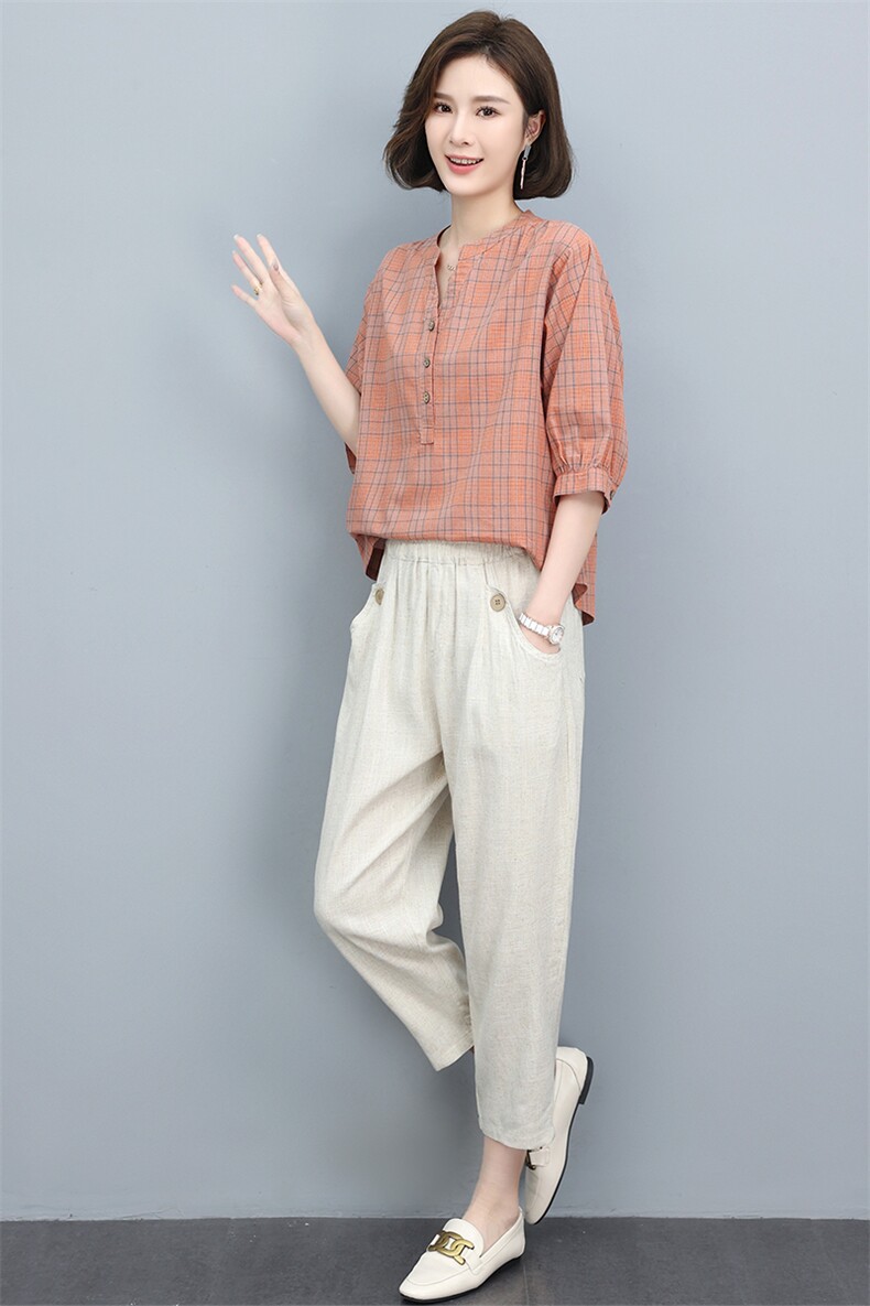 2024夏季新款宽松显瘦高腰休闲裤女薄款棉麻九分裤百搭时尚潮流,女装休闲裤,悦见她
