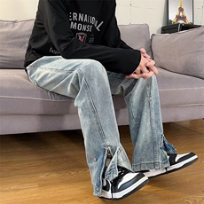 牛仔裤男夏季潮大码休闲裤子高街设计感裤N9012P42，男装牛仔裤，星座1116-2