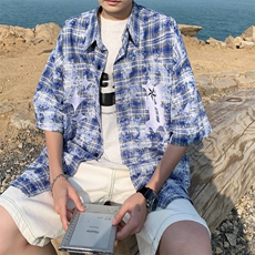 2024复古衬衫男夏装港风学生宽松小众设计感趣味字母上衣外穿，男装衬衫，星座601-2