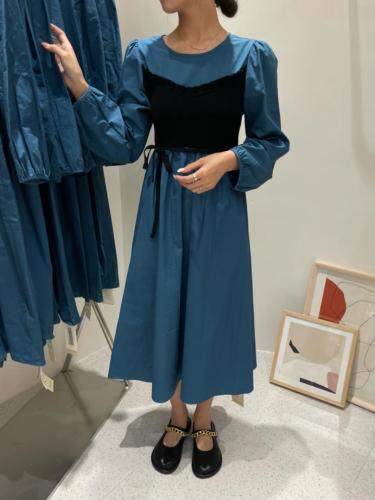 韩系ins风撞色连衣裙，女装连衣裙，艾米缇