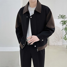 男新款呢子大衣秋冬妮子毛呢拼色宽松夹克外套A236-JK-5032-P135，男装夹克，电商A236