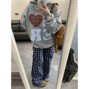 【有货】X814HH-特P50蓝色格子阔腿裤男女美式复古hiphop裤子宽松图片