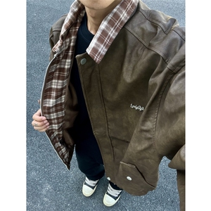 现货 自家图放心上 美式复古皮衣外套男拼接棒球服807-3-JK81-P90图片