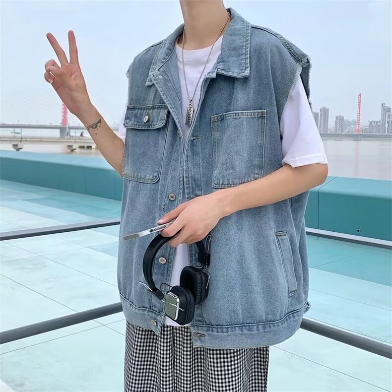 牛仔马甲男士春季潮牌潮流痞帅无袖外套宽松坎肩背心MJ122-P50,男装背心/马甲,星座1103-3