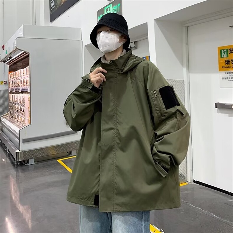 魔术贴冲锋衣男士秋季潮牌户外运动连帽外套ins潮流宽松休闲夹克,男装夹克,星座716-4