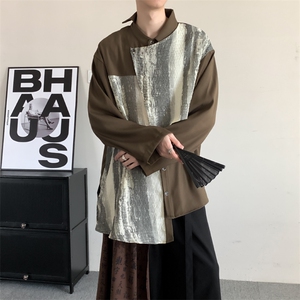 春季24新中式复古潮高级感法式拼接衬衫男女设计感飘带上衣图片