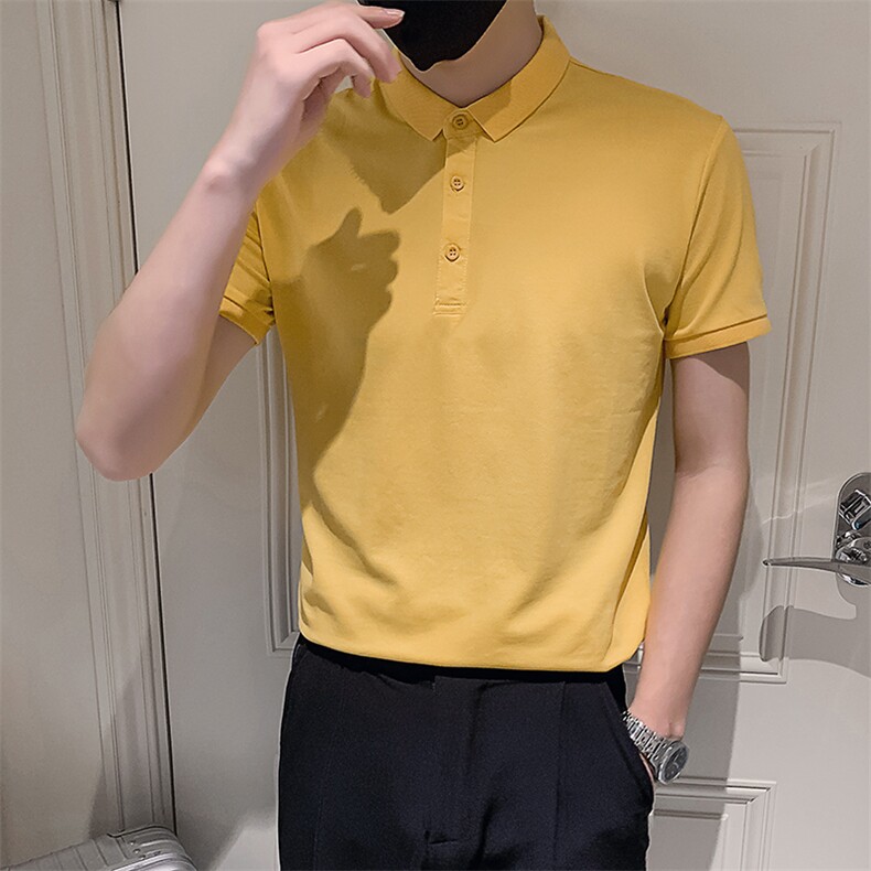 白色2023社会小伙修身纯色polo衫男士短袖T恤PL88-P35特控价59,男装Polo衫,电商A108