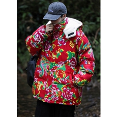 A1情侣装东北大花羊羔毛棉衣保暖防寒风汉服团队服连帽棉袄，男装棉衣，星座115A(原星座507）