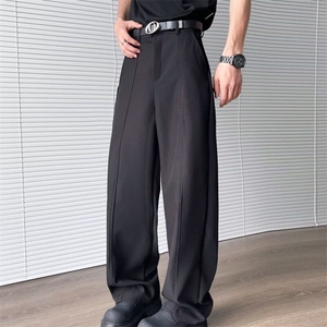 黑色垂感显瘦小西裤男士免烫阔腿宽松坠感直筒轻熟风微喇叭西装裤图片
