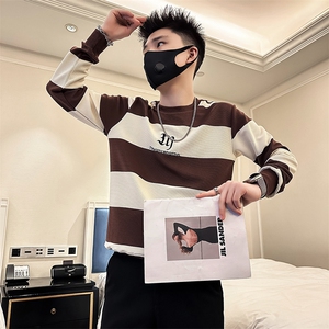 高级感男痞帅圆领条纹卫衣外套社会小伙店主风301C-WY43-P58控78