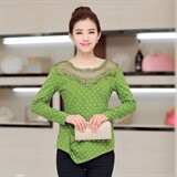 时尚波点蕾丝拼接长袖针织衫优雅显瘦女士毛衣，女装针织衫/毛衣，丽影随形