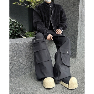 复古立领拉链牛仔外套解构设计水洗做旧夹克机车服男JK8096-P75图片