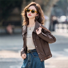 2025秋季新品经典时尚皮衣外套机车服，女装皮衣，1C078