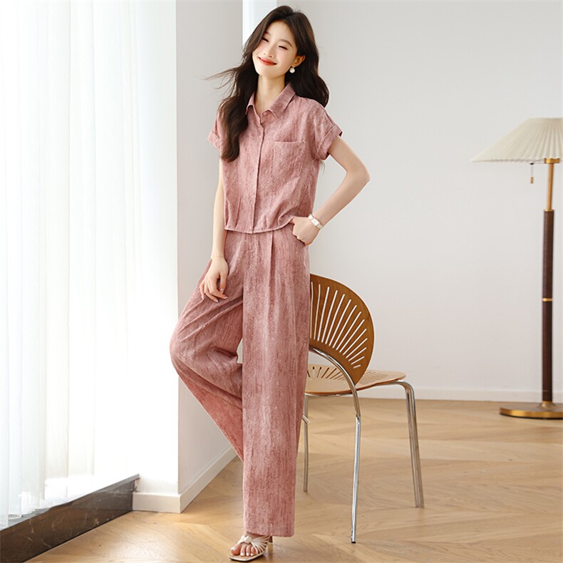 时尚套装女短袖阔腿裤两件套2025新款今年流行高级感气质洋气大码，女装套装/套裙，婷轩阁