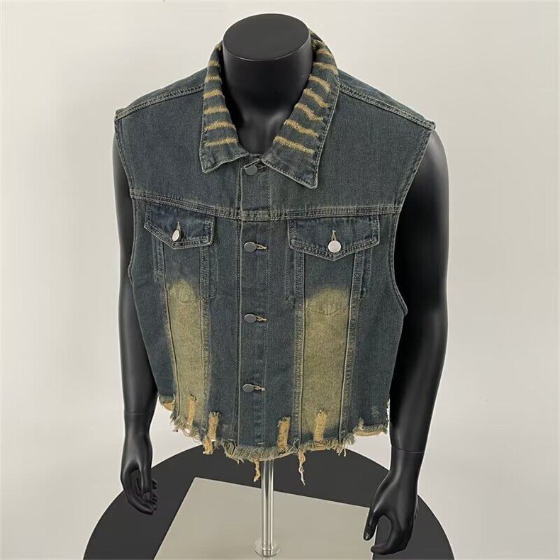 破洞牛仔马甲男毛边无袖叠穿外套气质潮流新款2266P53，男装背心/马甲，星座410-2