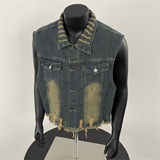 破洞牛仔马甲男毛边无袖叠穿外套气质潮流新款2266P53，男装背心/马甲，星座410-2