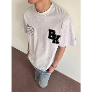 BK413HH-特P37 美式复古重工刺绣短袖T恤男女夏季潮牌图片