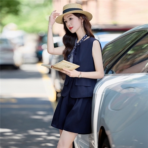 时尚西装马甲套装女装2025夏季新款小个子职业气质显瘦短裤两件套图片