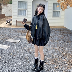 bf风黑色立领皮衣外套女2025秋季新款简约高级感宽松休闲短款上衣，女装皮衣，2C168