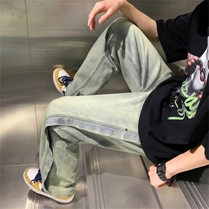 美式潮高街黄泥水洗牛仔裤男直筒宽松拼接休闲长裤N0813-P45图片