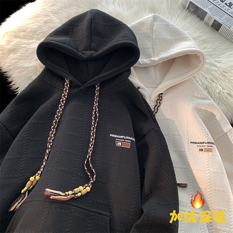 23秋冬加绒加厚连帽卫衣方格美式复古卫衣YT07P60加绒65,男装卫衣,星座712