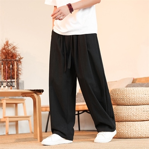 8XL-M亚麻弯刀裤直筒阔腿裤子男夏季宽松大码运动灯笼裤KZ068P60图片