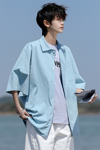 8XL-M亚麻短袖衬衫男夏薄款宽松休闲百搭大码半袖衬衣DC28002P50图片