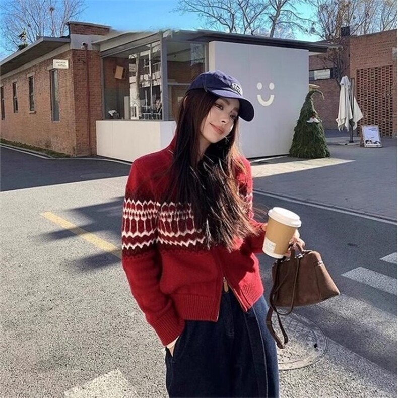 2025年秋季新款花色开衫休闲慵懒风，女装针织衫/毛衣，珍珑羊绒