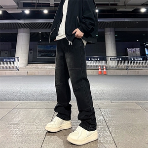 美式高街vibe风直筒长裤欧美痞帅男hiphop复古水洗牛仔裤    控78图片