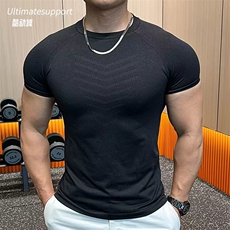 美式无缝提花运动短袖速干训练健身弹力修身圆领上衣T恤DT42P35，男装T恤，电商D256-1(原A064-1)