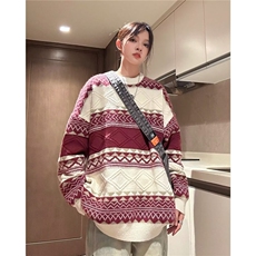 MJ161-P502026新款美式牛油果绿条纹拼接设计感毛衣，男装针织衫/毛衣，电商B323A