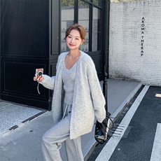 松弛感极简率性针织开衫背心两件套女秋季修身显瘦软加厚毛衣套装，女装套装/套裙，2C010