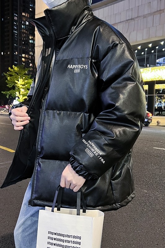新款立领pu皮印花棉衣男秋冬季加厚面包服外套保暖棉服MY613-P115,男装棉衣,星座505-3