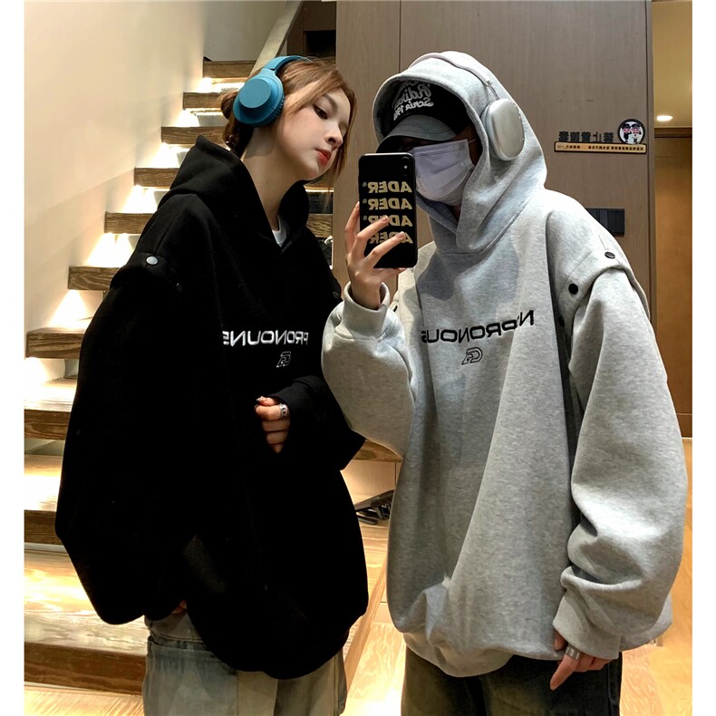 春装新品潮肩部可开扣刺绣情侣连帽卫衣中性外套男女H929P68,男装卫衣,电商A341