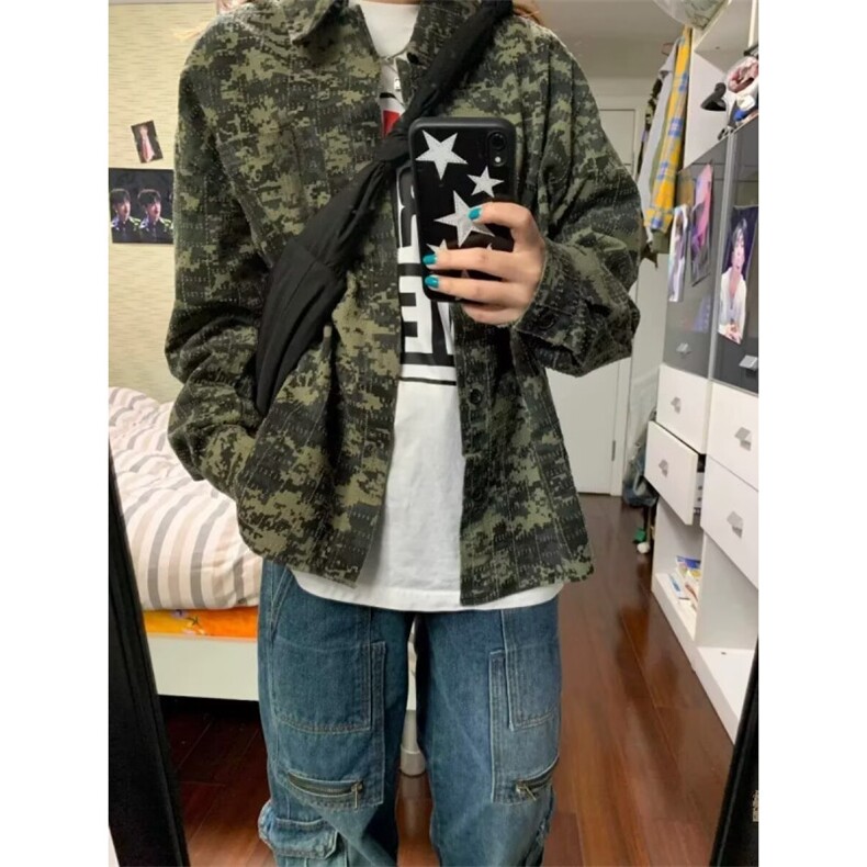 潮牌衬衣外套男ins美式个性迷彩满印宽松青年痞帅情侣衬衫潮,男装衬衫,星座601-1