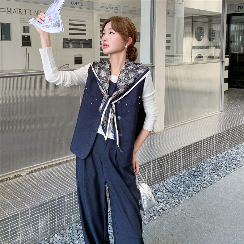 2C232-8655藏青色马甲两件套送丝巾p185-k258,女装套装/套裙,2C232