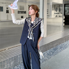 2C232-8655藏青色马甲两件套送丝巾p185-k258，女装套装/套裙，2C232