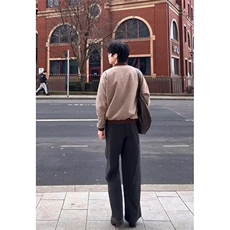 秋季复古千鸟格撞色拼接Polo领条纹衫休闲长袖T恤卫衣WYX79，男装Polo衫，星座516A