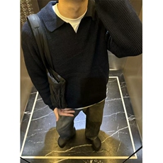 网图黑色polo领毛衣复古套头海鸥领针织衫慵懒风A025-TM15015-P50，男装针织衫/毛衣，电商A025